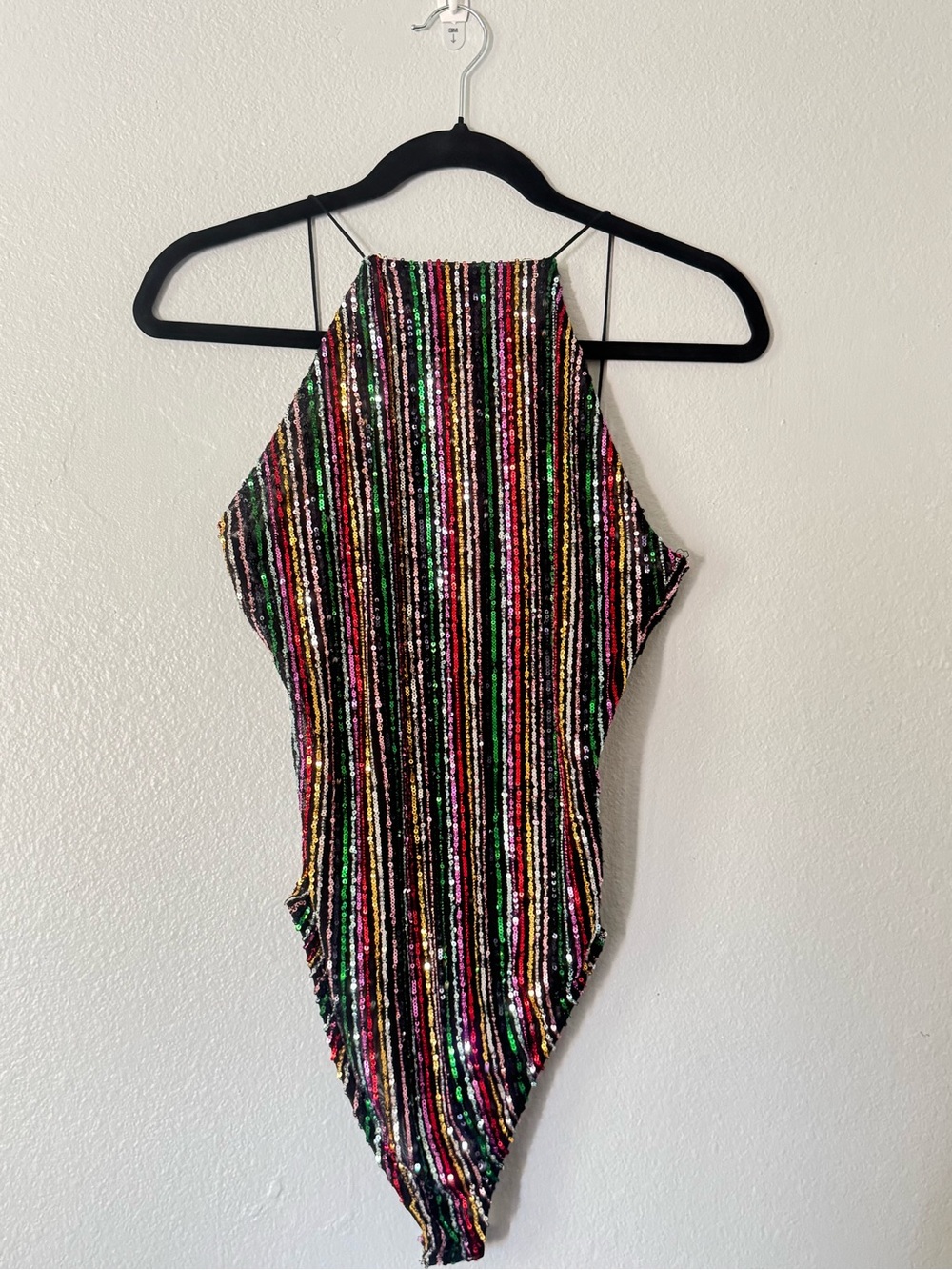 Women’s Multicolor Sequin Halter Bodysuit